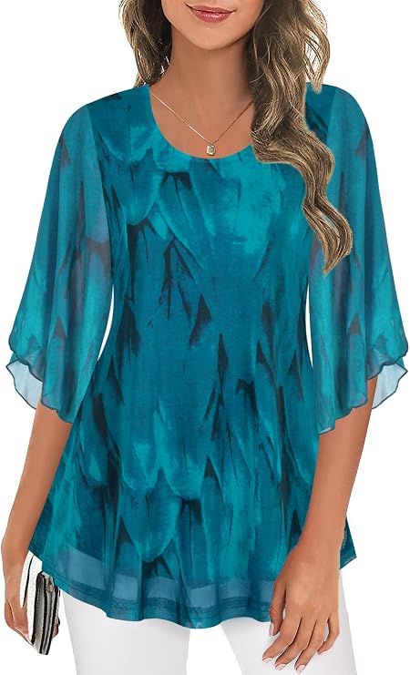 1. Women's 34 Sleeve Mesh Tunic Blouse – Dressy Casual Tops