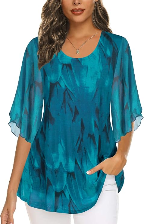 2. Women's 34 Sleeve Mesh Tunic Blouse – Dressy Casual Tops