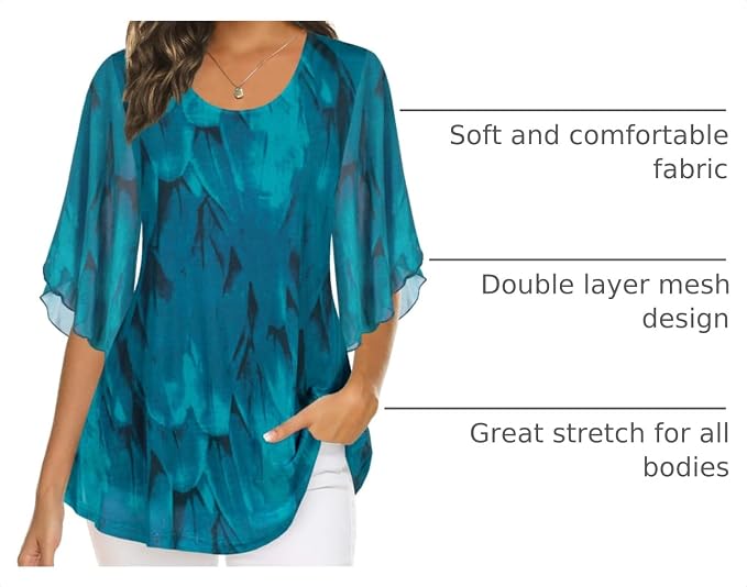 4. Women's 34 Sleeve Mesh Tunic Blouse – Dressy Casual Tops