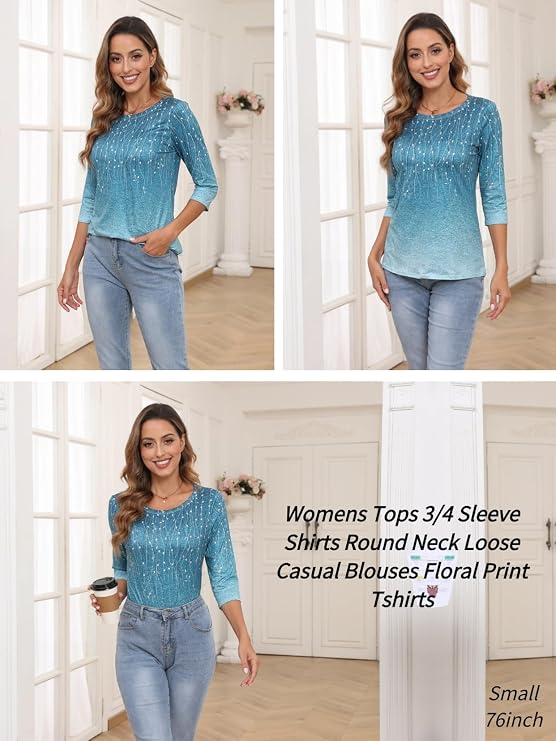 4.Zeagoo Women’s 34 Sleeve Tunic Tops, Casual Round Neck Blouse for Work & Business Casual